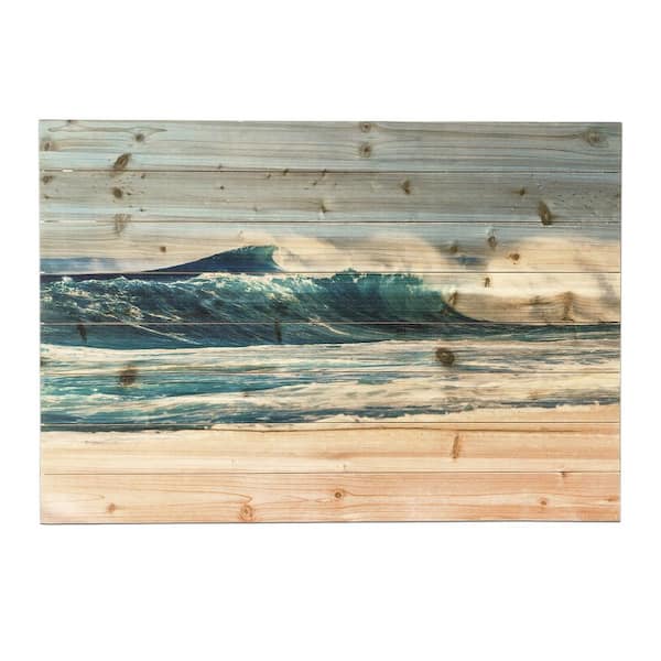 Waves Crashing Planked Wood Beach Nature Art Print 24 in. x 36 in. kc4040a