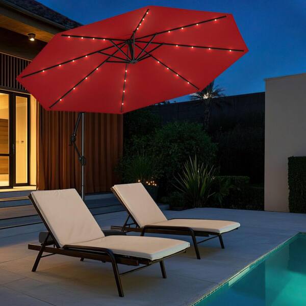 delaney patio umbrella PURPLE LEAF 8 ft. Square Outdoor Patio Cantilever Umbrella Light Champagne  Aluminum Offset 360 Rotation Umbrella with Base, Taupe PPL01HLRS08TPWB