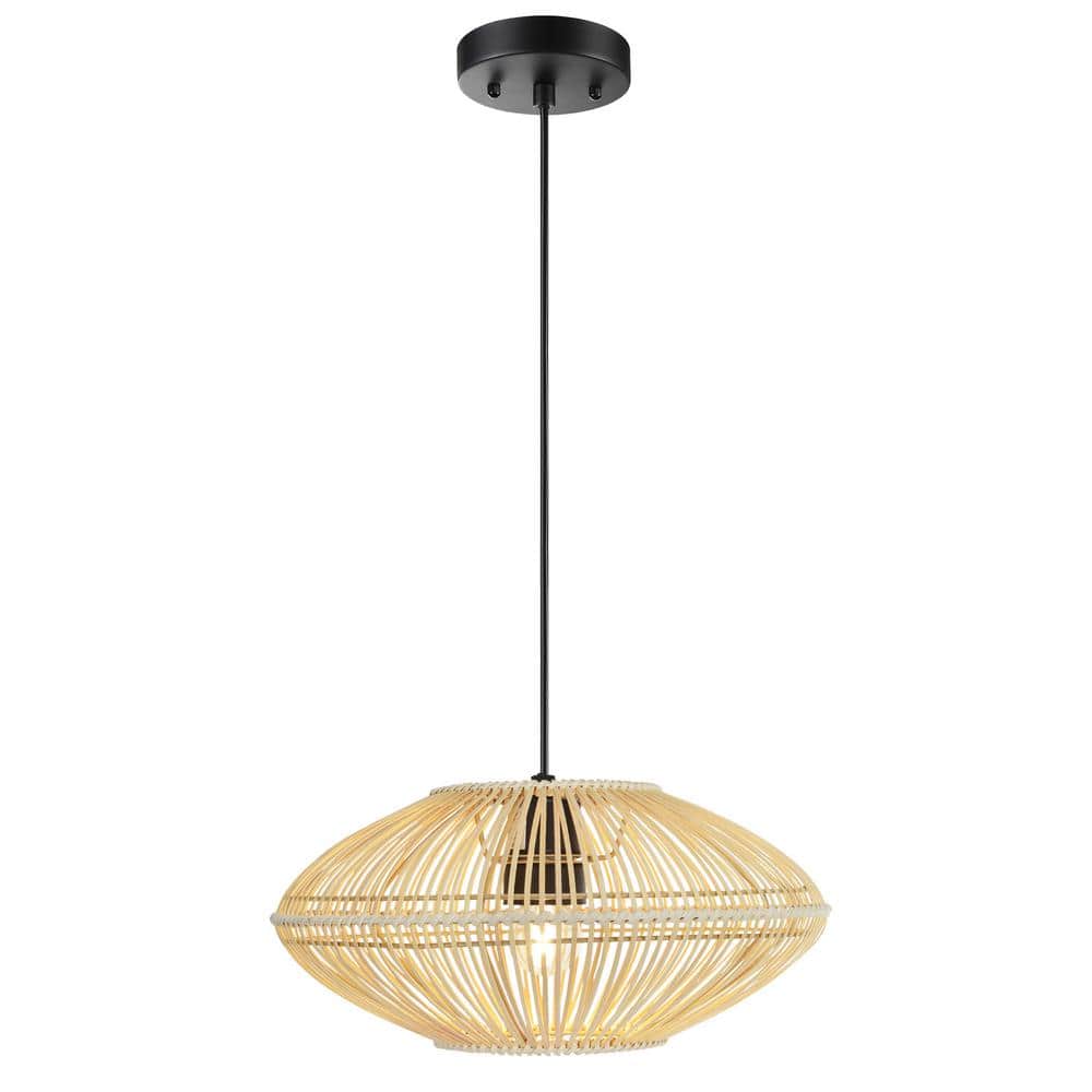 Quill 13" Matte Black Bohemian Rattan Pendant Light