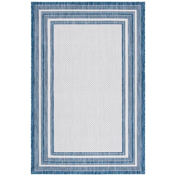 SAFAVIEH Courtyard Ivory/Navy 10 ft. x 14 ft. Multi-Border Indoor/Outdoor Area Rug