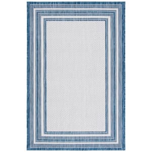 Courtyard Ivory/Navy 4 ft. x 6 ft. Solid Striped Indoor/Outdoor Patio  Area Rug