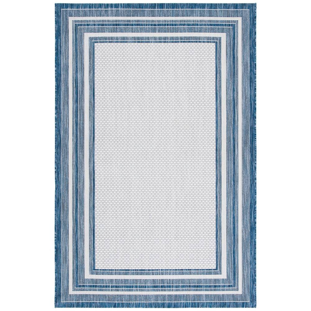 SAFAVIEH Courtyard Ivory/Navy 5 ft. x 8 ft. Solid Striped Indoor ...