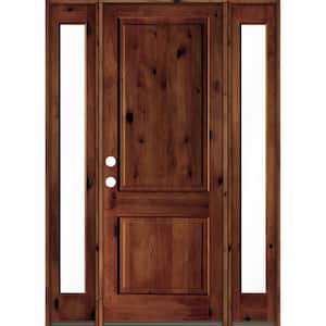 64 in. x 96 in. Rustic Knotty Alder Square Red Chestnut Stained Wood Right Hand Single Prehung Front Door