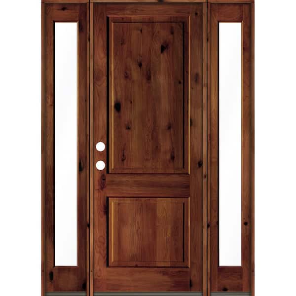 Krosswood Doors 64 in. x 96 in. Rustic Knotty Alder Square Red Chestnut Stained Wood Right Hand Single Prehung Front Door