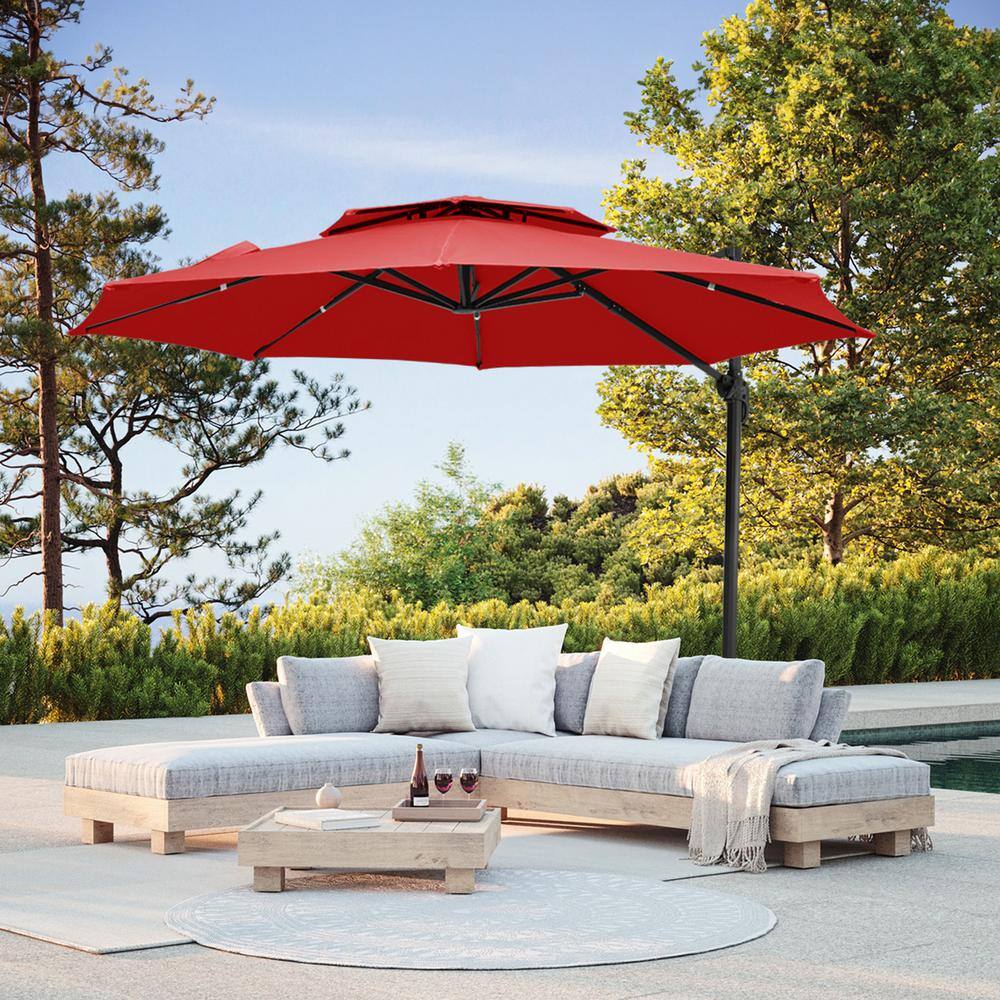 JEAREY 11 ft. Round Patio Cantilever Umbrella With Cover in Red ...