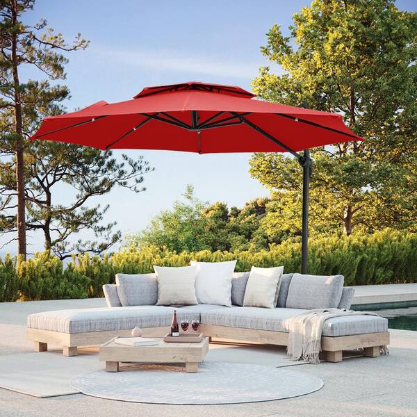 JEAREY 11 ft. Round Patio Cantilever Umbrella With Cover in Red