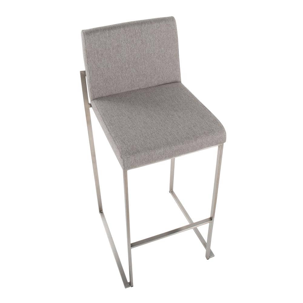 Adjustable Stainless Steel Grey Fabric High Back Barstool Set