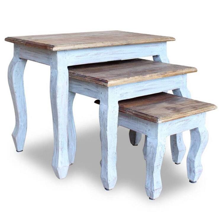 Benjara 14.6 in. Brown and Blue Rectangular Wooden Top End Table (Set of 3)