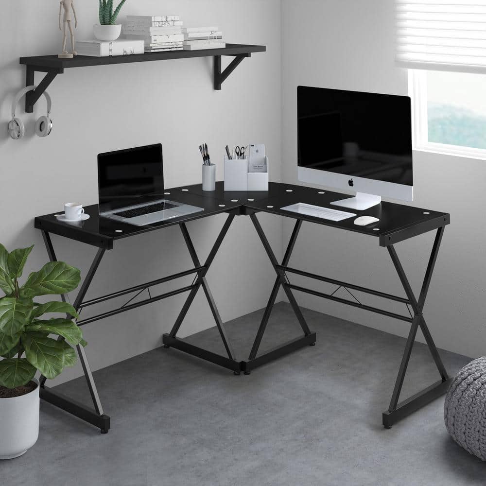 TECHNI MOBILI 51 in. LShaped Black Computer Desk with Open Storage RTA