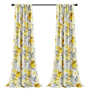 Yellow/White Floral Rod Pocket Room Darkening Curtain - 52 in. W x 84 in. L (Set of 2)