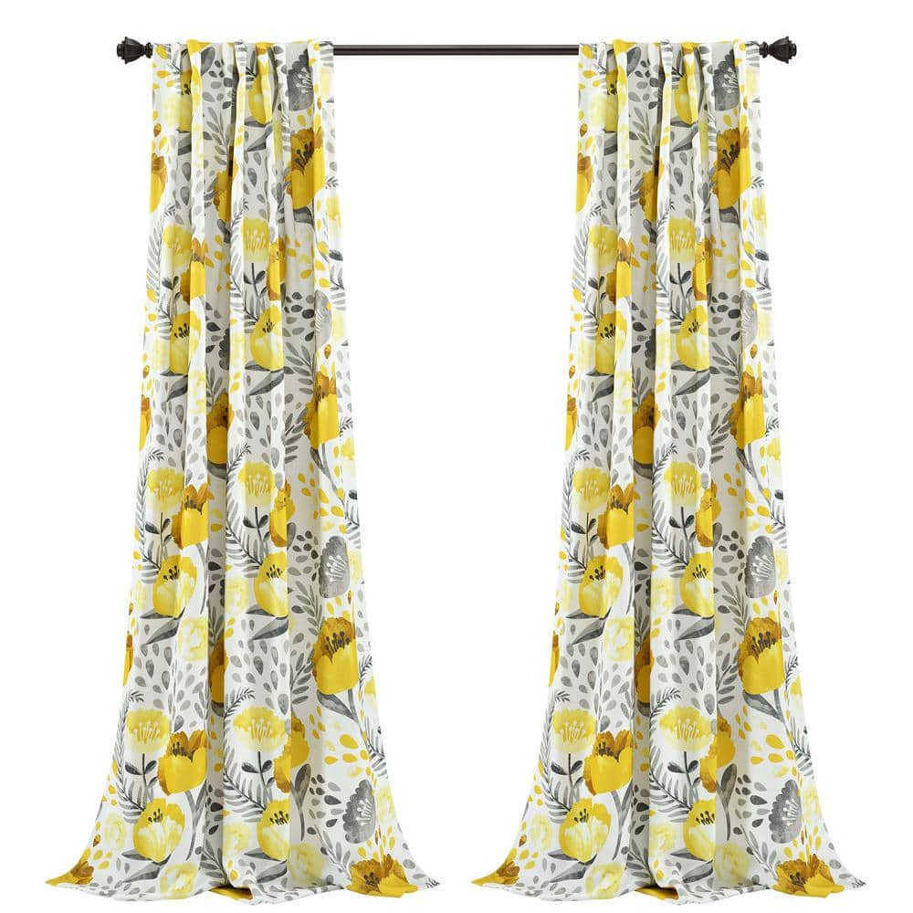 Lush Decor Poppy Garden Room Darkening Window Curtain Panels Yellow ...