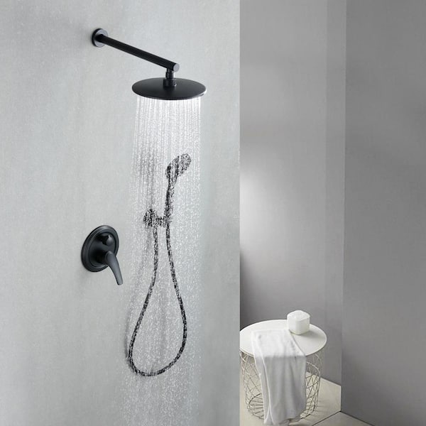 Single-Handle 2- -Spray Round High Pressure Shower Faucet in Black (Valve Included)