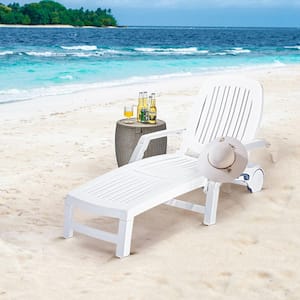 White Wheels Height Adjustable Plastic Outdoor Lounge Chair