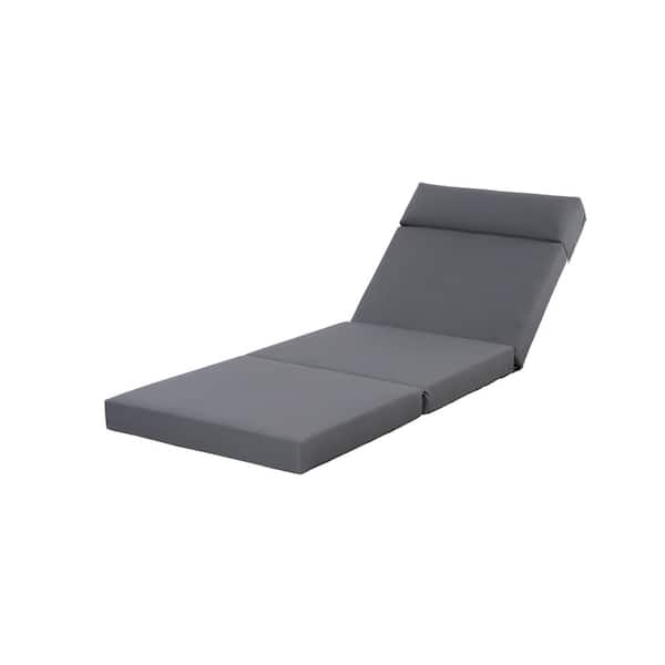 27 x 29-53 Outdoor Lounge Reclining Chair Cushion with Headrest GREY 3-FOLD DESIGN