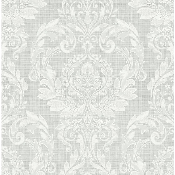 Seabrook Designs 56 sq. ft. Metallic Moonstone Linnet Damask Unpasted Paper Wallpaper Roll