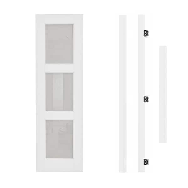 24 in. x 80 in. 3-Lite Frosted Glass Right Hand White Solid Core Assembly Required Single Interior Door