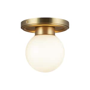 Fiore 6 in. 1 Light 60-Watt Brushed Gold/Glossy Opal Glass Semi-Flush Mount