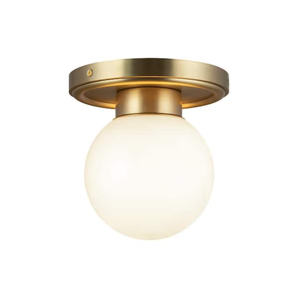 ALORA MOOD Fiore 6 in. 1 Light 60-Watt Brushed Gold/Glossy Opal Glass Semi-Flush Mount