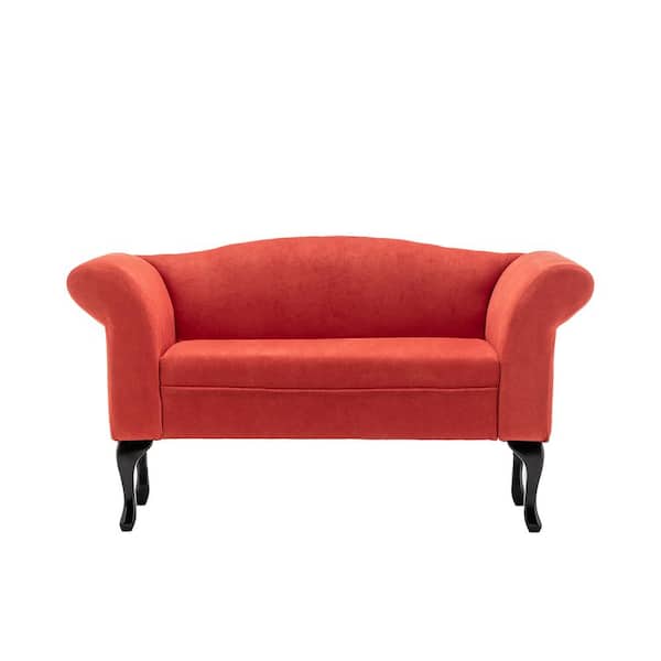 Tidoin 52.76 in. Orange Velet Upholstered 2-Seater Loveseat with Wood Legs