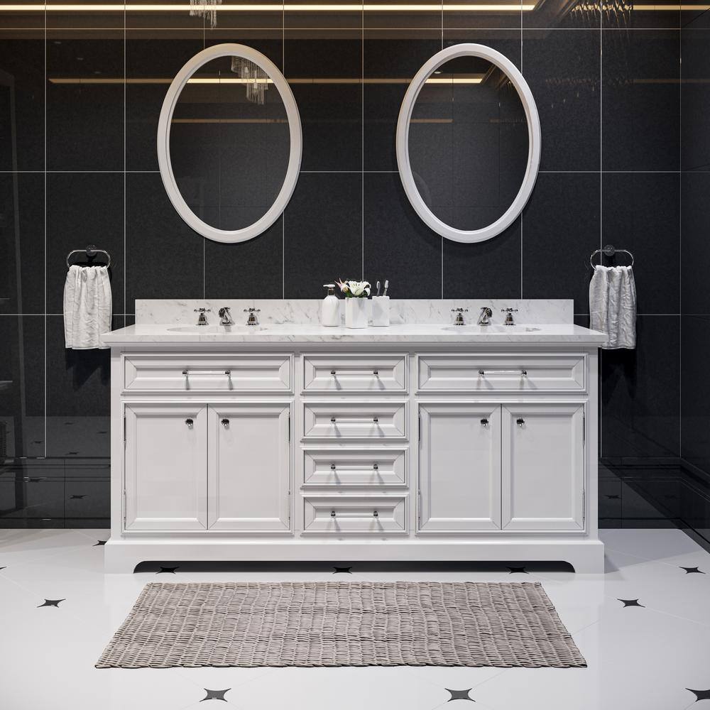 Pure White Double Sink Freestanding Bathroom Vanity with Marble Top