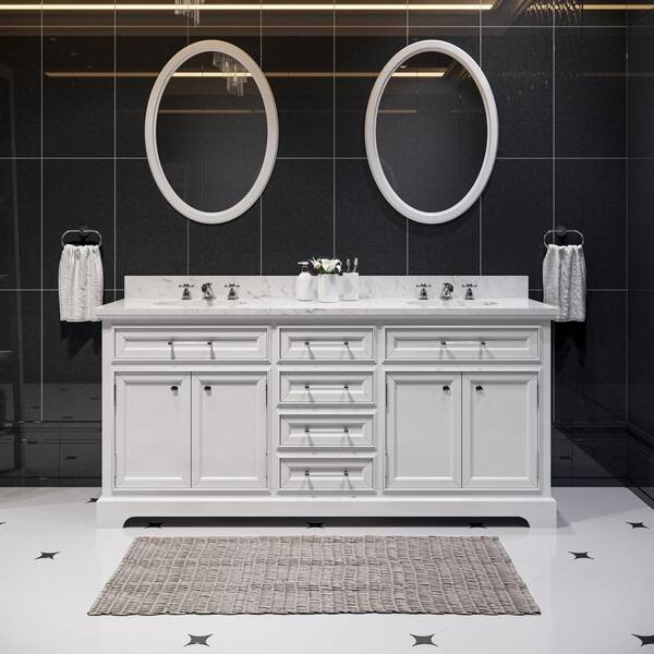 Aberdeen 72 in. W x 34 in. H Vanity in Gray with Marble Vanity Top in Carrara White with White Basins