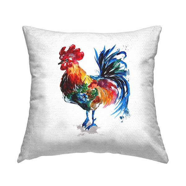 Modern Farm Rooster White Square Outdoor Throw Pillow