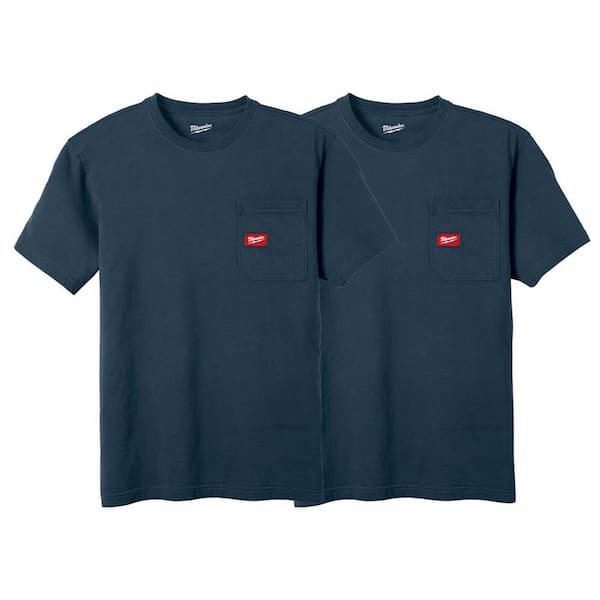 Men's 3X-Large Blue GRIDIRON Cotton/Polyester Short-Sleeve Pocket T-Shirt (2-Pack)