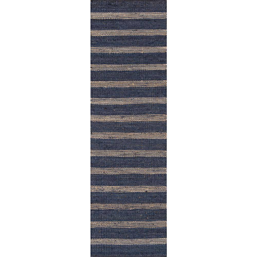 Navy and Beige Handwoven Jute Stripe Runner Rug