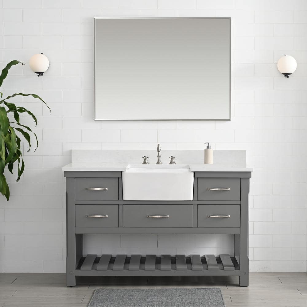 Gray Engineered Wood Single Bathroom Vanity with Ceramic Sink