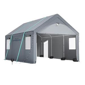 10 ft. x 16 ft. Gray Heavy Duty Canopy Tent with Roll-up Windows, All-Season Tarp Cover, Removable Roof and Side Walls