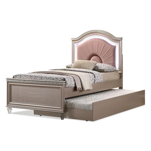 Furniture of America Panella Rose Gold Full Kid Bed with Trundle