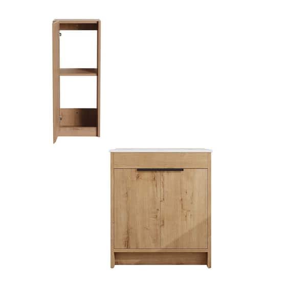 Sheffield 30 in. W x 18.30 in. D x 34.3 in. H Freestanding Bath Vanity Cabinet in Imitative Oak with White Ceramic Top