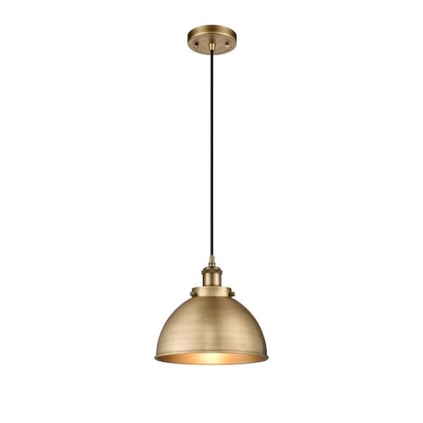 Innovations Ballston Urban 1-Light Brushed Brass Dome Pendant Light with Matte Black Metal Shade