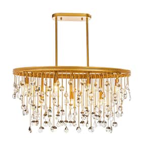 9-Light 35 in. Contemporary and Glam Antique Gold Rain Drop Crystal Chandelier For Dining Room