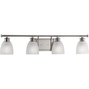 Lucky Collection 4-Light Brushed Nickel White Prismatic Glass Coastal Bath Vanity Light