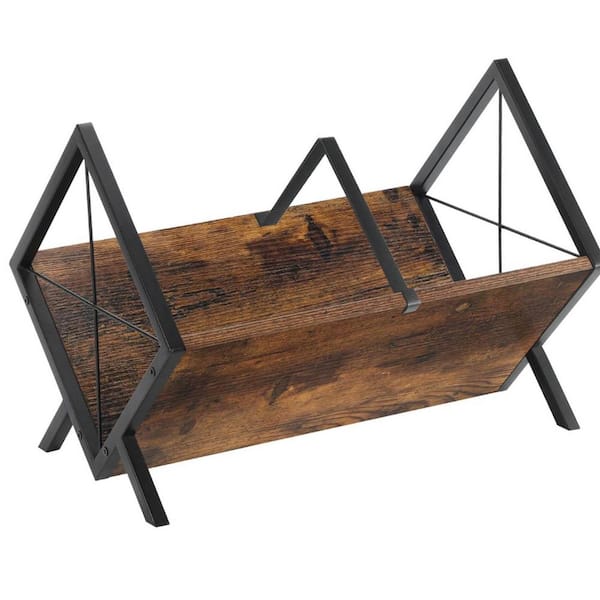 Rustic Brown 15.7 in. x 12 in. Wood Freestanding Magazine Rack