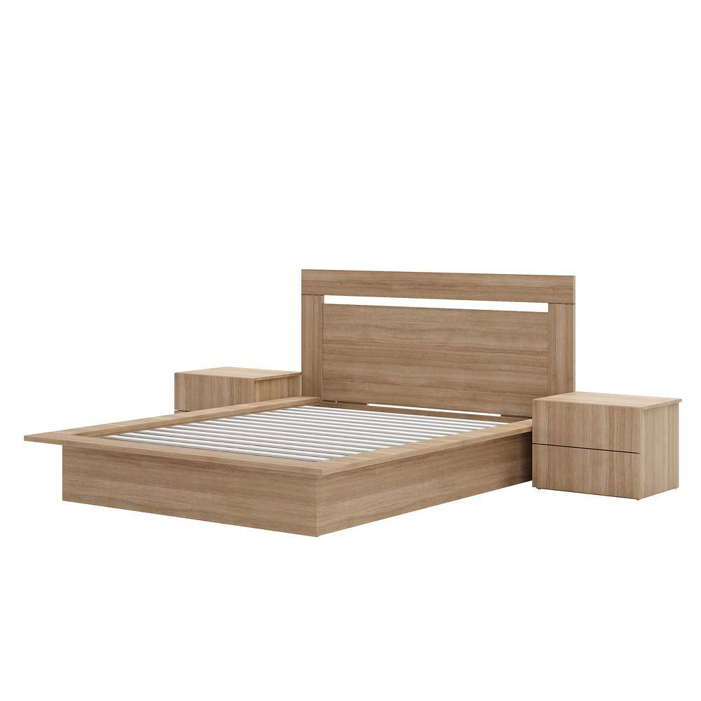 Malibu 4-Piece Brown Oak Platform Bedroom Set