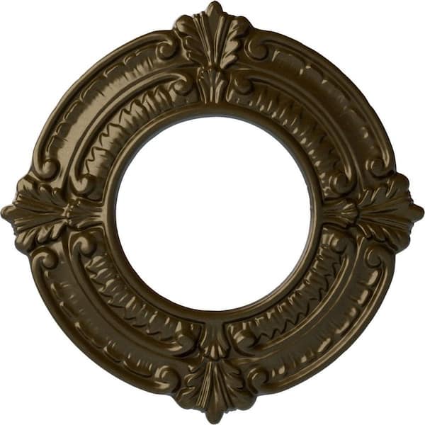 Ekena Millwork 9" x 4-1/8" I.D. x 5/8" Benson Urethane Ceiling Medallion (Fits Canopies upto 4-1/8"), Brass