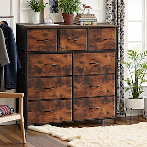 Rust Brown 9-Drawer 11.8 in. W Chest of Drawers Fabric Storage Tower with Steel Frame, Wooden Top