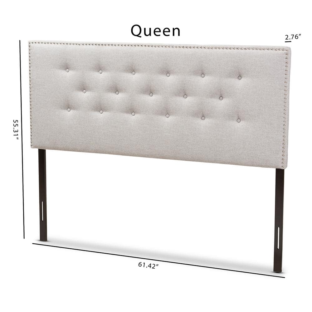 Beige Tufted Upholstered Queen Headboard with Wood Frame