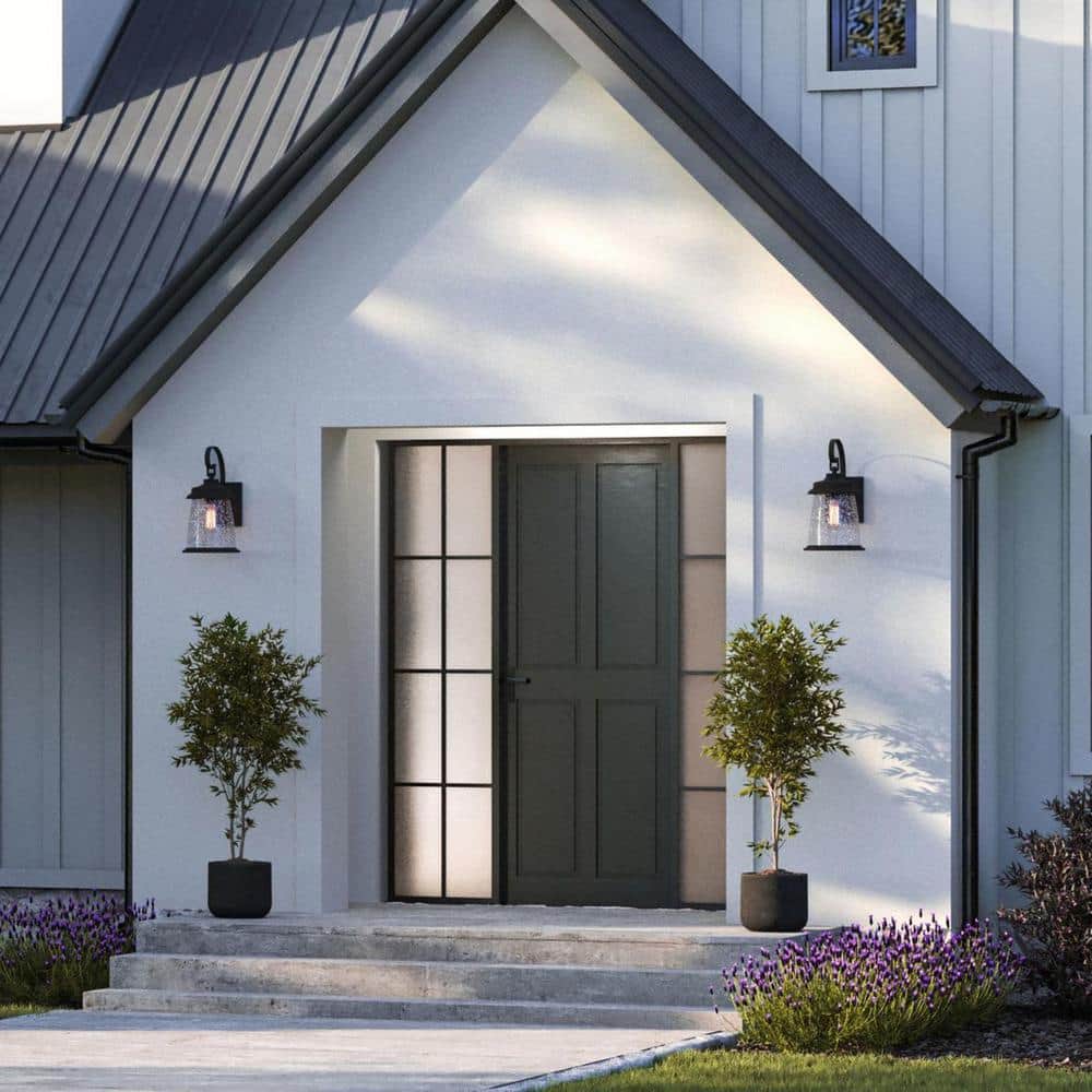 Antique Pewter 16" Outdoor Wall Sconce with Seeded Glass