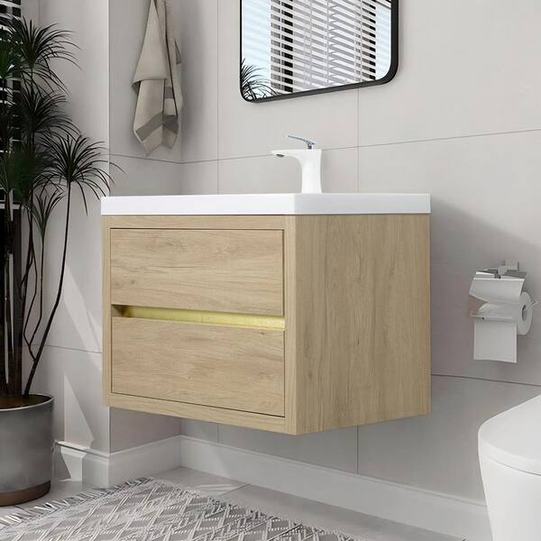 Lafarre 29.53 in. W x 19.69 in. D Single Sink Floating Oak Bath Vanity with White Stone Resin Top Assembled