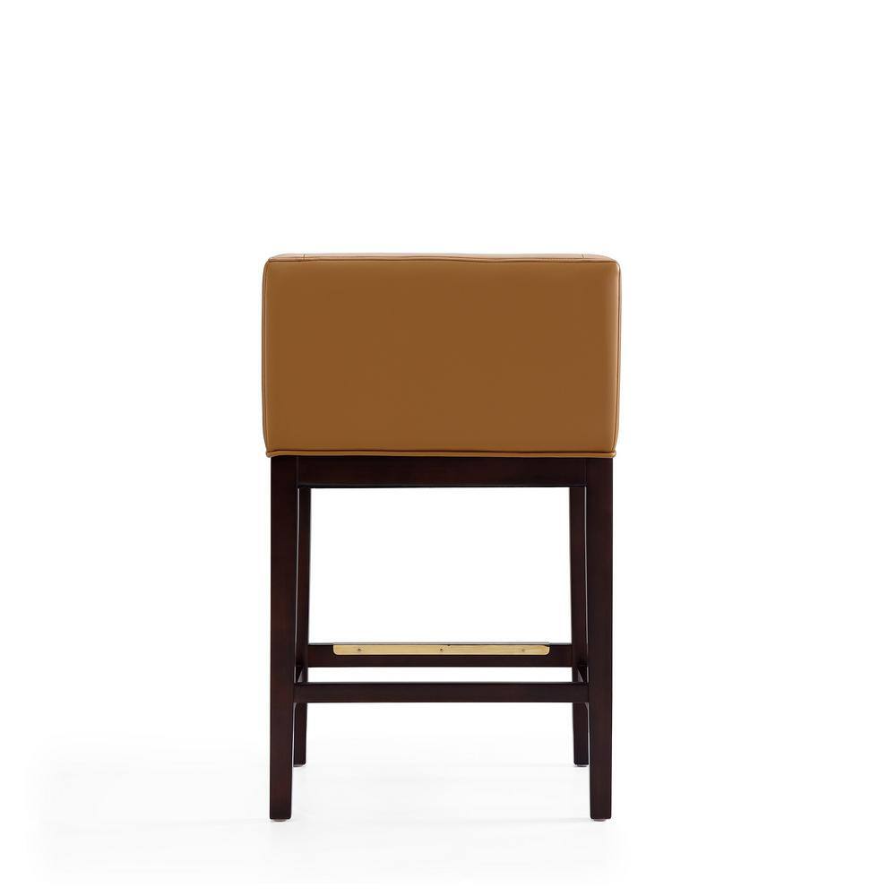Set of 2 Camel Faux Leather and Walnut Wood Counter Stools