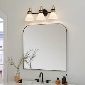 Farum 26 in. 3-Light Black with Champagne Bronze Modern Bathroom Vanity Light with Opal Glass Shades
