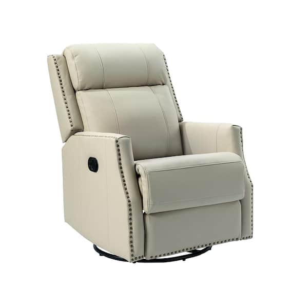 Helena Genuine Leather Manual Swivel Rocking Recliner-BEIGE