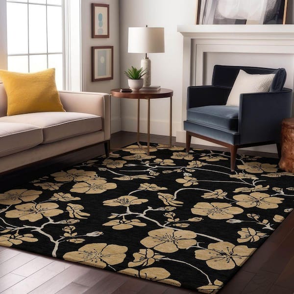Mayfield Premium Machine Washable Abstract AMF1034 Black 5 ft. x 7 ft. 6 in. Area Rug