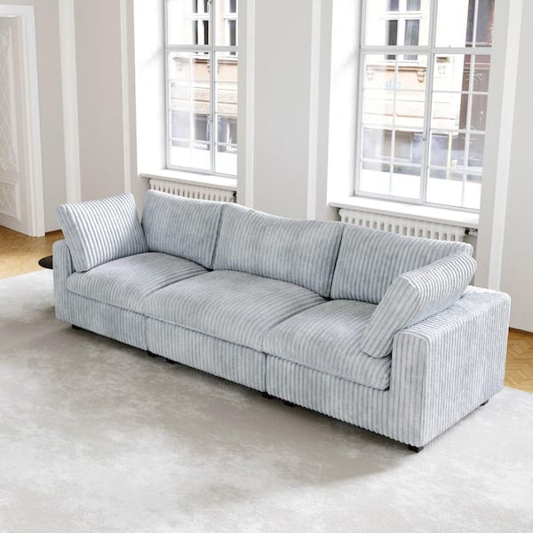 Oversized 118 in. Square Arm Velvet Pine Wood Modular Sofa Lawson Down Filled Cloud Couch with Washable Covers in. Gray