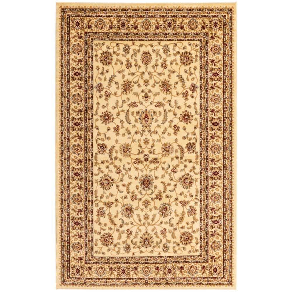 Elegant Ivory Floral 5' x 8' Easy-Care Synthetic Rug