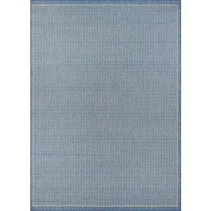 Recife Saddle Stitch Champagne-Blue 4 ft. x 5 ft. Indoor/Outdoor Area Rug