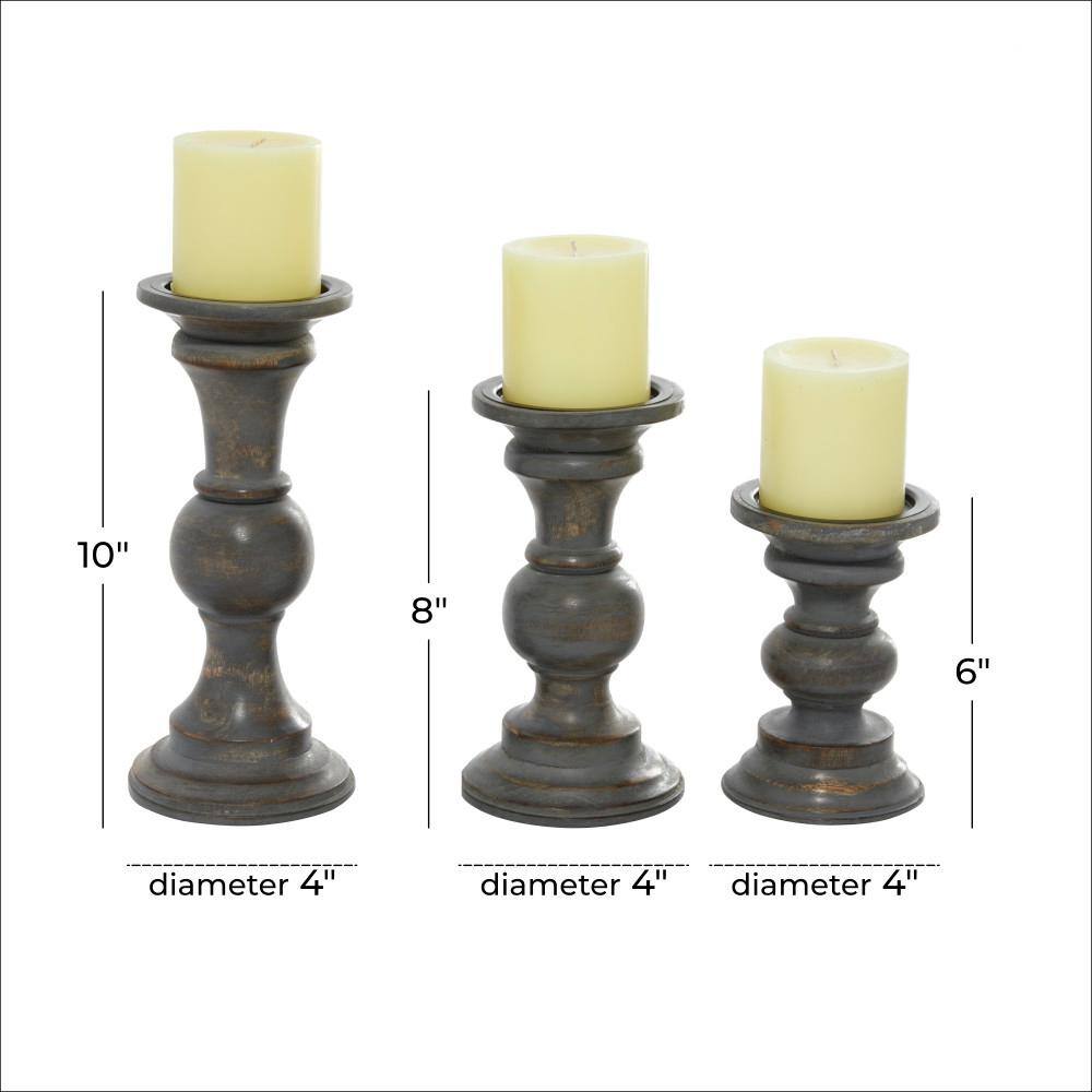 Dark Brown Matte Wood Pillar Candle Holders Set of 3